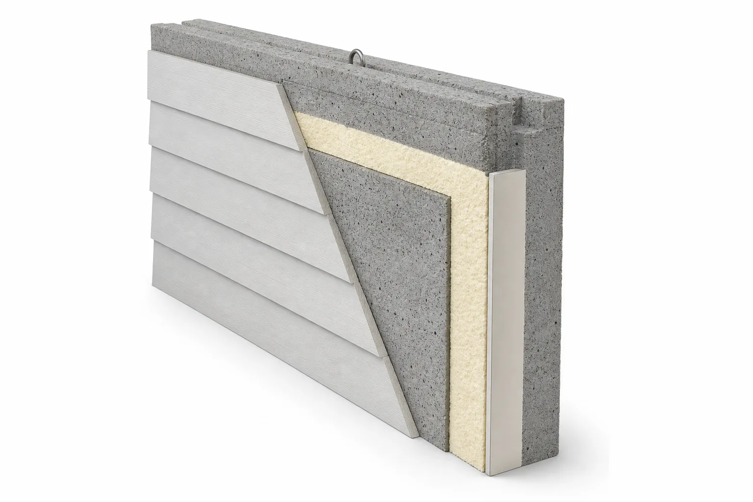Cutaway of a GOGER precast concrete wall panel showing its layers
