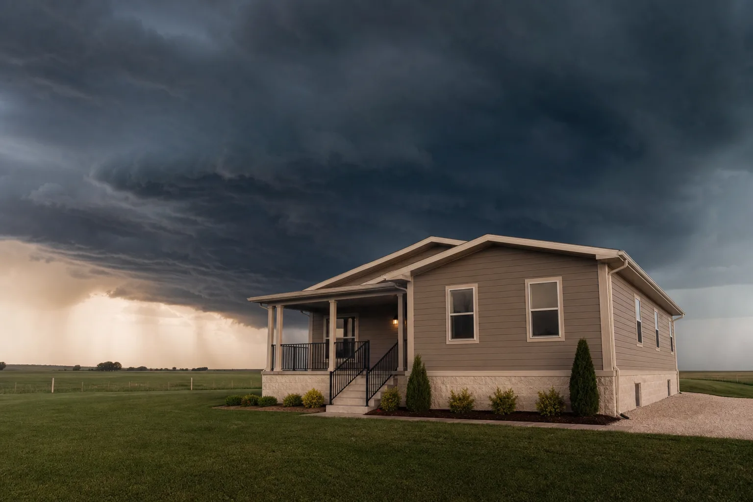 GOGER concrete home standing strong under a tornado-alley sky